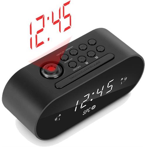 RADIO DESPERTADOR SPC FRODI MAX( Preto  - Ecră LED - 2 alarmes - Funçăo snooze e sleep - Projeçăo da hora ajustável  - Pilha  )
