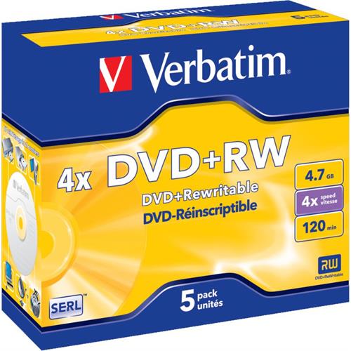 DVD+RW VERBATI.4x 4,7GB COLOUR S-PACK5