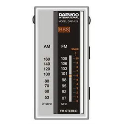 RÁDIO PORTÁTIL DAEWOO DRP129( Pilhas  - Silver  - Sintonizador analógico AM / FM - Ajuste Superbass - Fixaçăo clip removível  )